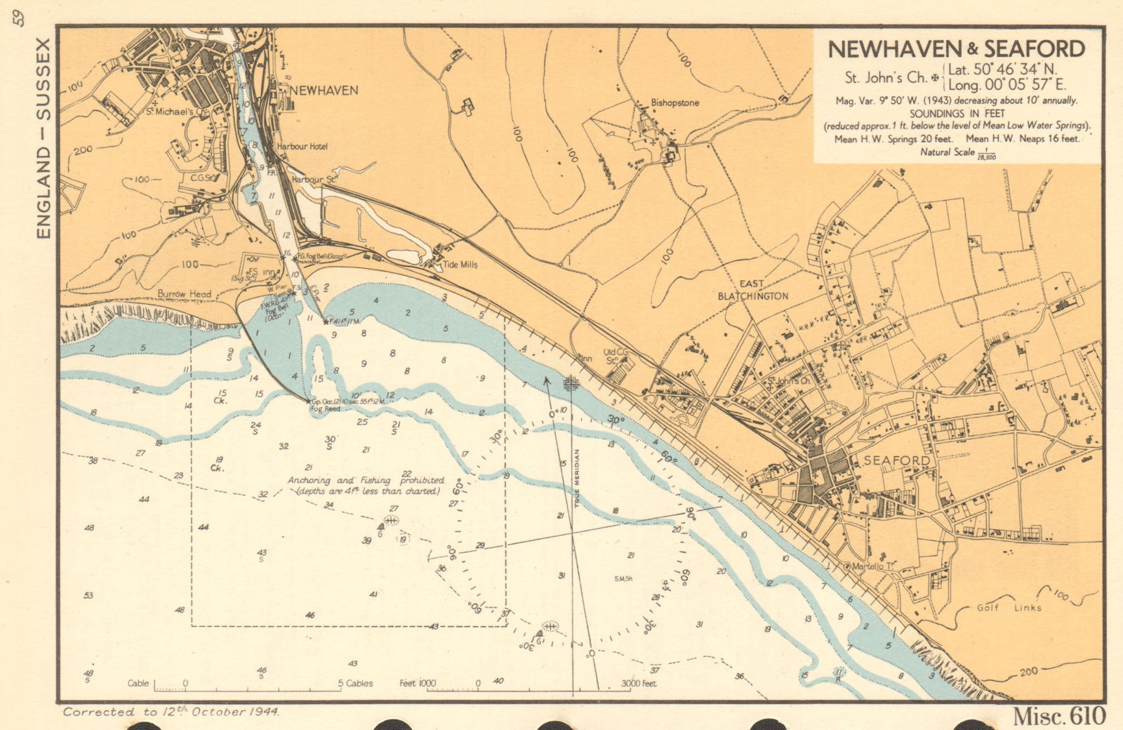 Associate Product Newhaven & Seaford town plan & sea coast chart. Sussex. ADMIRALTY 1944 old map