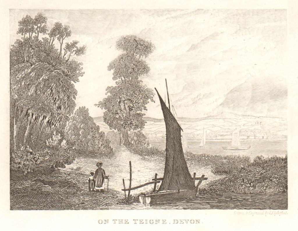View on the River Teign, Devon. DUGDALE 1845 old antique vintage print picture