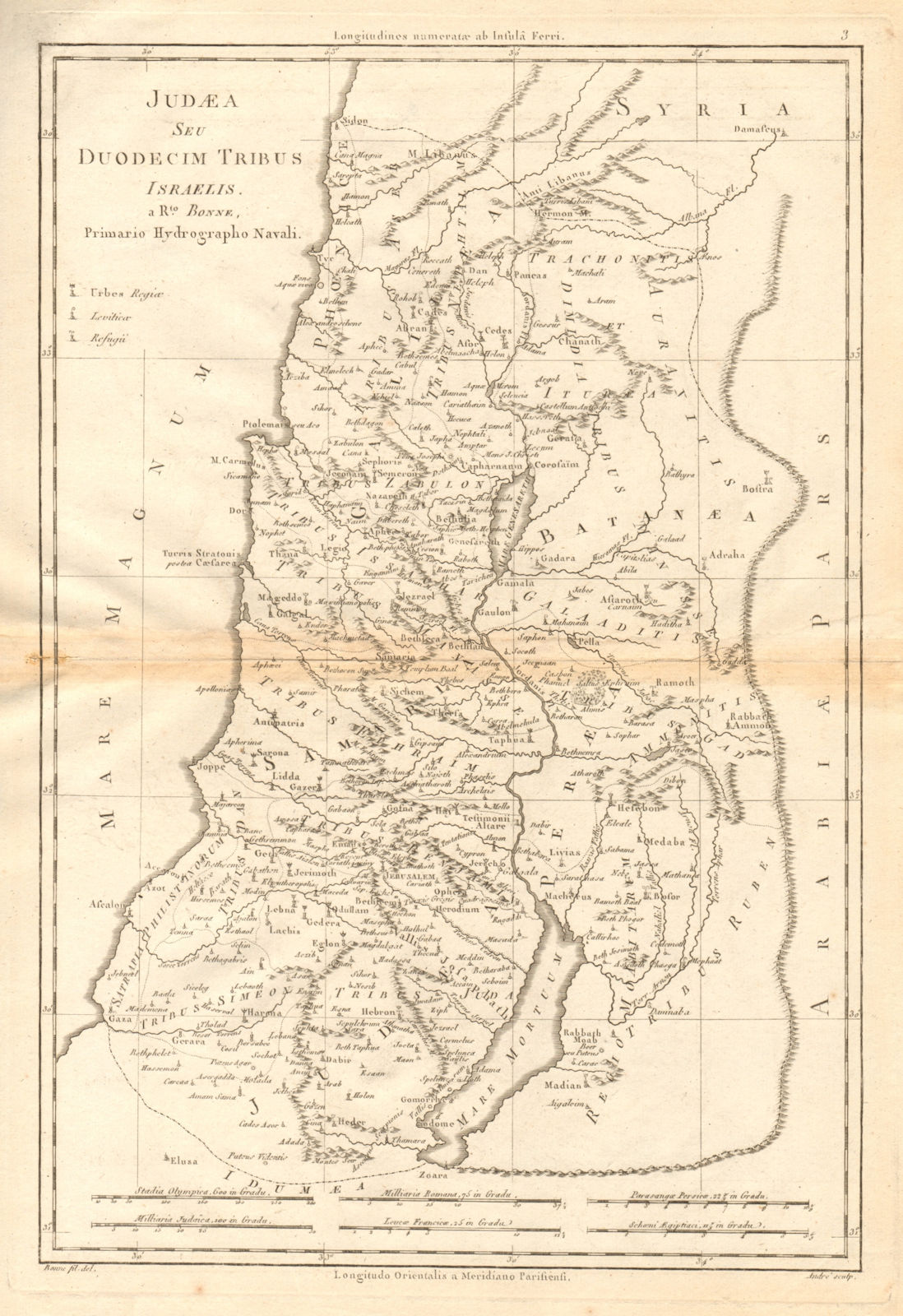 Judaea Seu Duodecim Tribus Israelis. Judea. 12 Tribes of Israel. BONNE 1787 map
