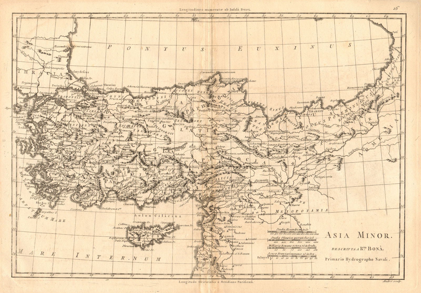 Asia Minor. Anatolia. Turkey & Cyprus. BONNE 1787 old antique map plan chart