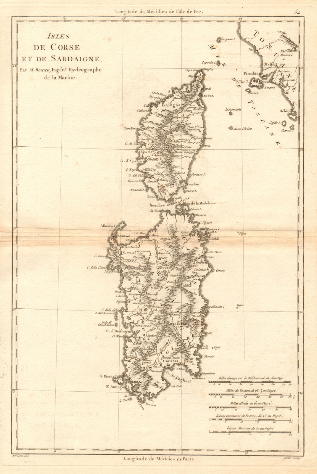 Associate Product Isles de Corse et de Sardaigne. Corsica and Sardinia. BONNE 1787 old map