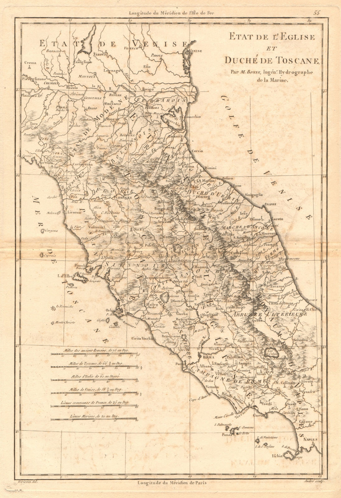 Etat de l’Église et Duché de Toscane. Papal States & Tuscany. BONNE 1787 map