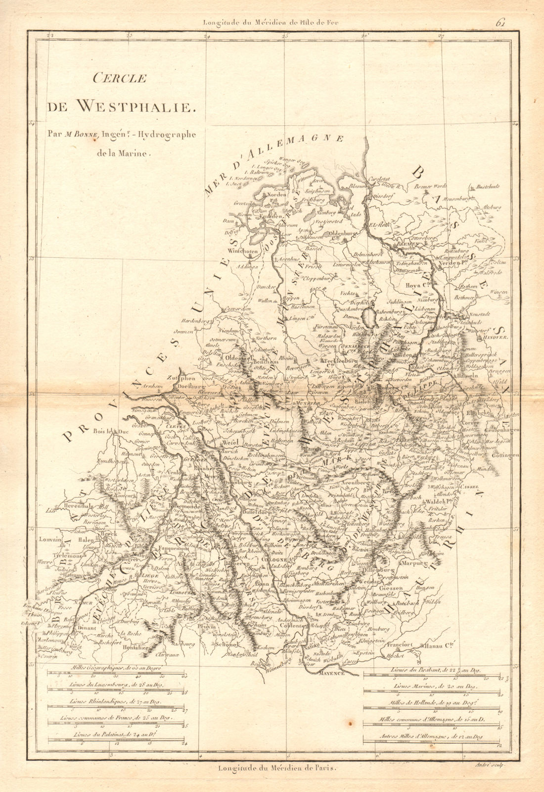 Cercle de Westphalie. Circle of Westphalia. North-west Germany. BONNE 1787 map