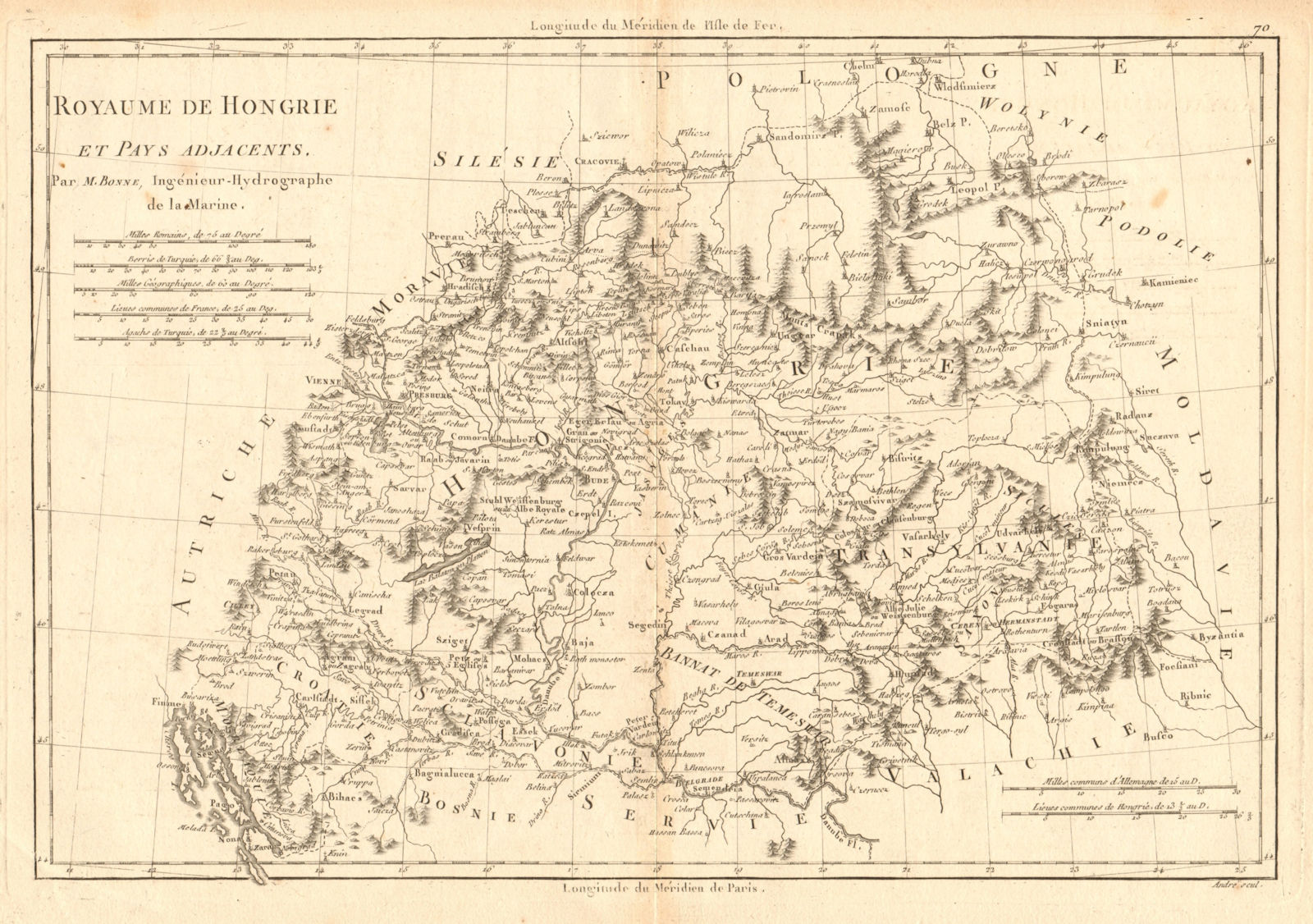 Royaume de Hongrie et pays adjacents. Kingdom of Hungary. BONNE 1787 old map