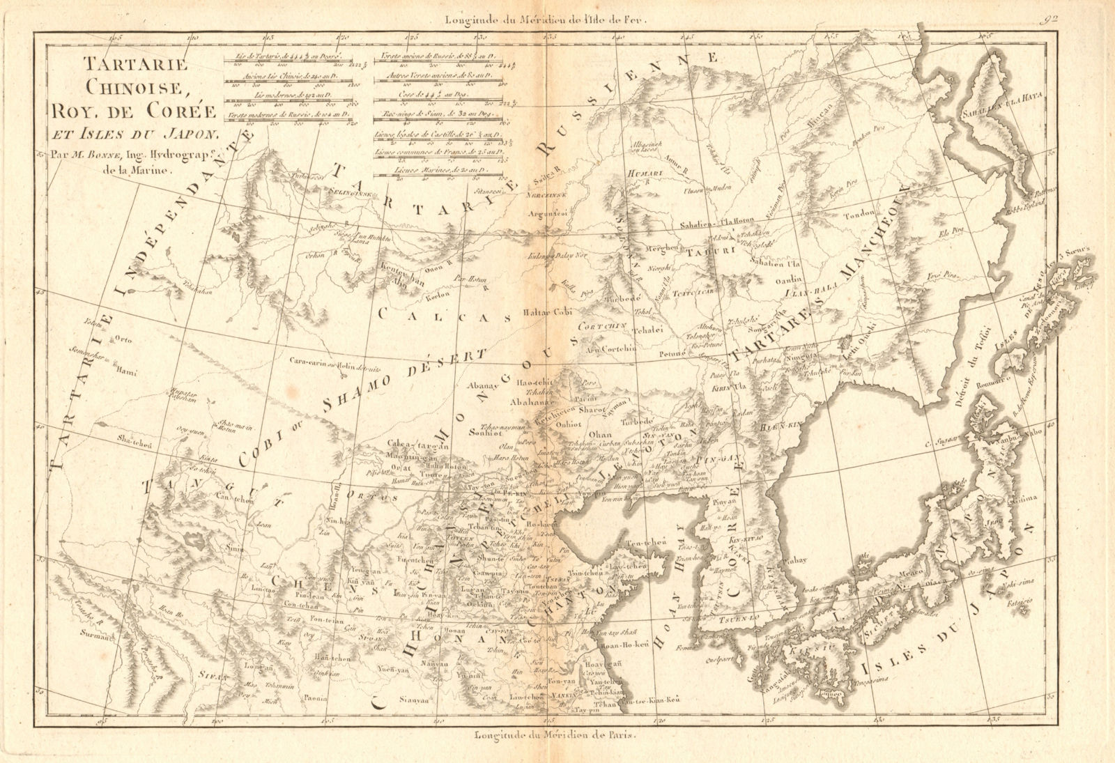 Tartarie Chinoise, Royaume de Corée &… Japon. China Korea Japan. BONNE 1788 map