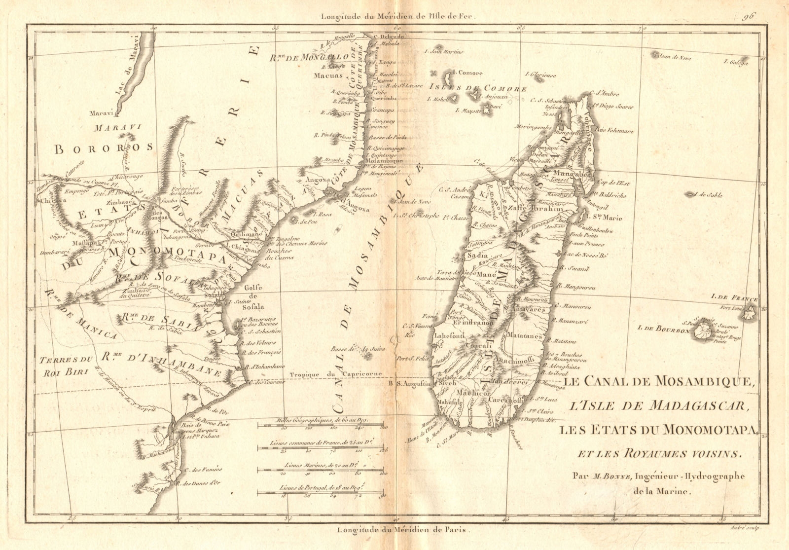 Associate Product Le Canal de Mosambique, l'Isle de Madagascar… Mozambique. Africa. BONNE 1788 map