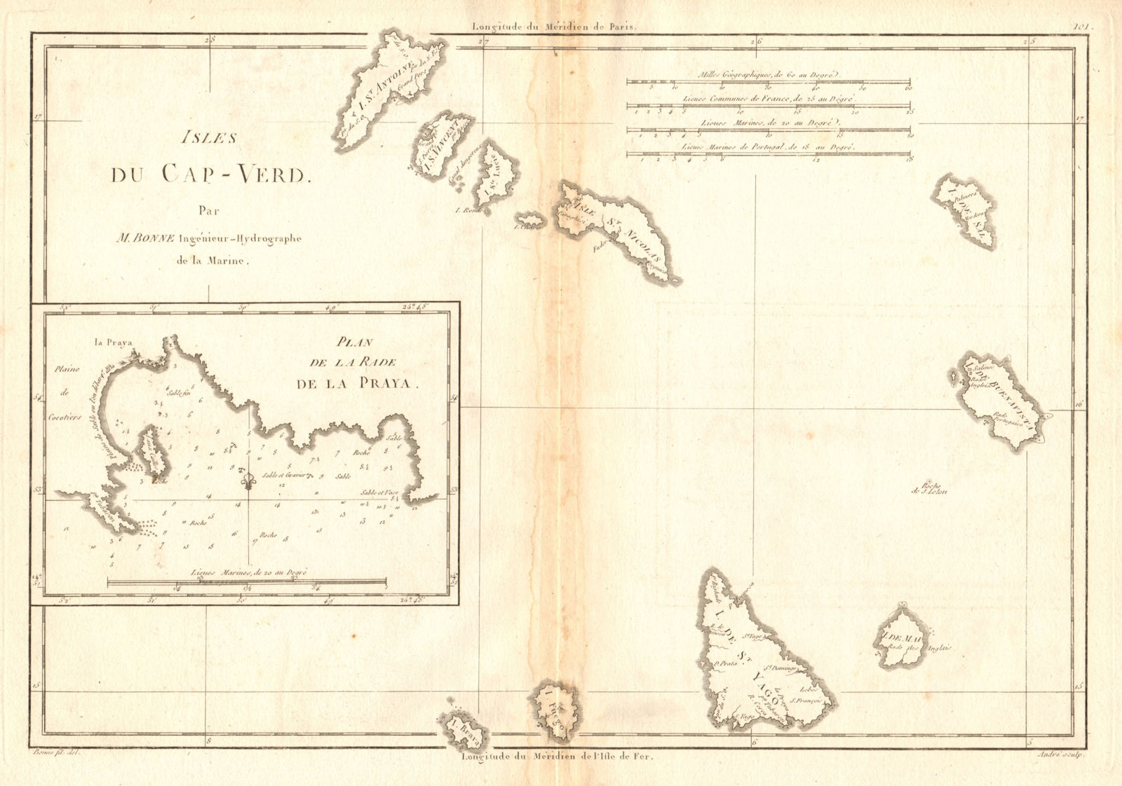 Associate Product Isles du Cap-Verd. Praya. Cape Verde Islands. Praia Harbour. BONNE 1788 map