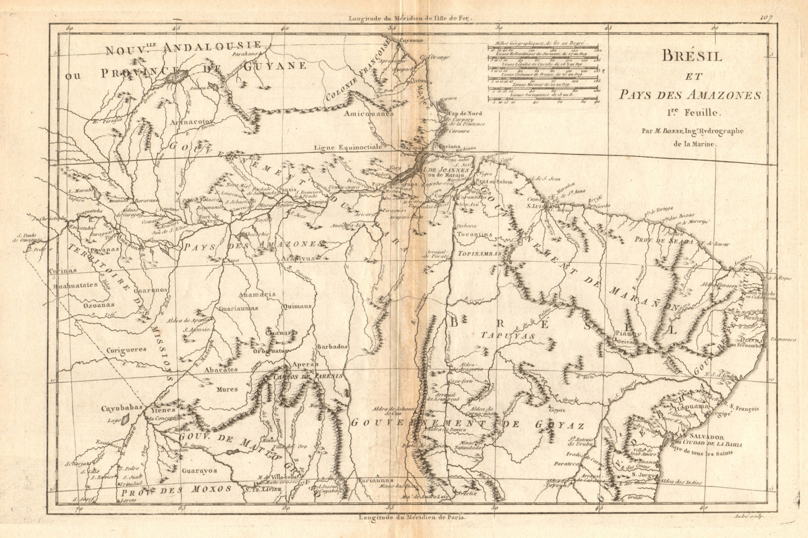 Bresil… avec le Gouvernement de Buenos-Ayres. S Brazil Uruguay. BONNE 1788 map