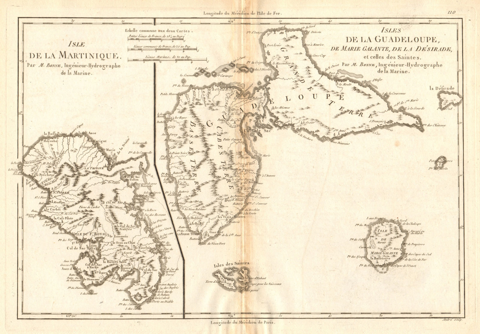 Associate Product Martinique, Guadeloupe, Marie-Galante, La Désirade & Saintes. BONNE 1788 map