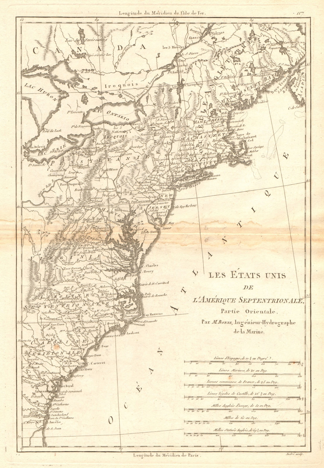Associate Product Les Etats Unis de l'Amérique Septentrionale, partie Orientale. BONNE 1788 map
