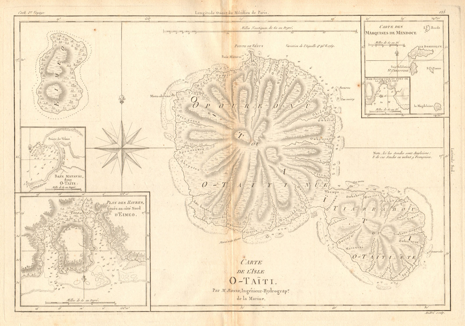 Carte de l'isle O-Taïti. Tahiti, Moorea & Marquesas. Polynesia. BONNE 1788 map