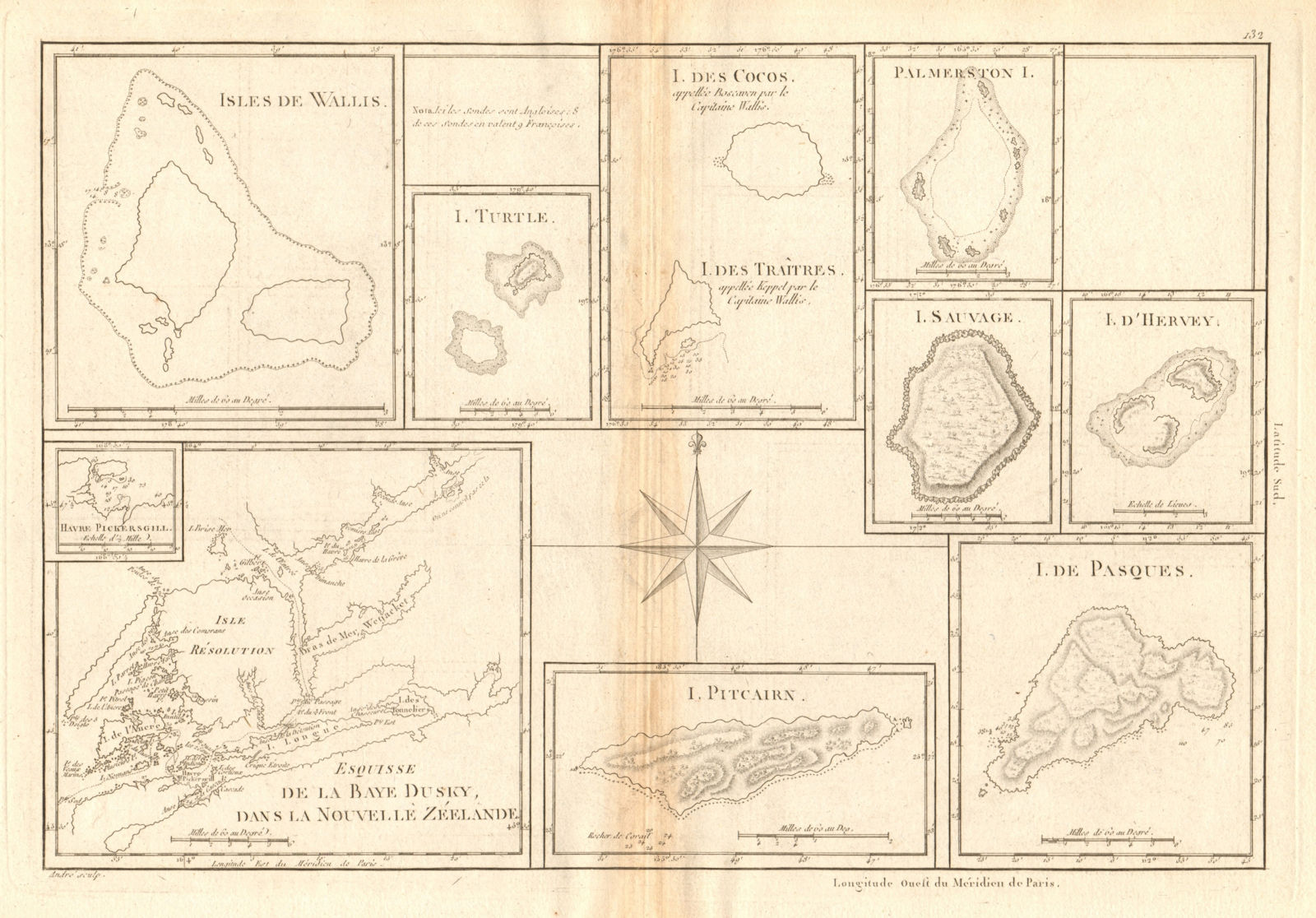 Pacific Islands. Dusky Sound. Wallis Tonga Cook Easter Pitcairn. BONNE 1788 map