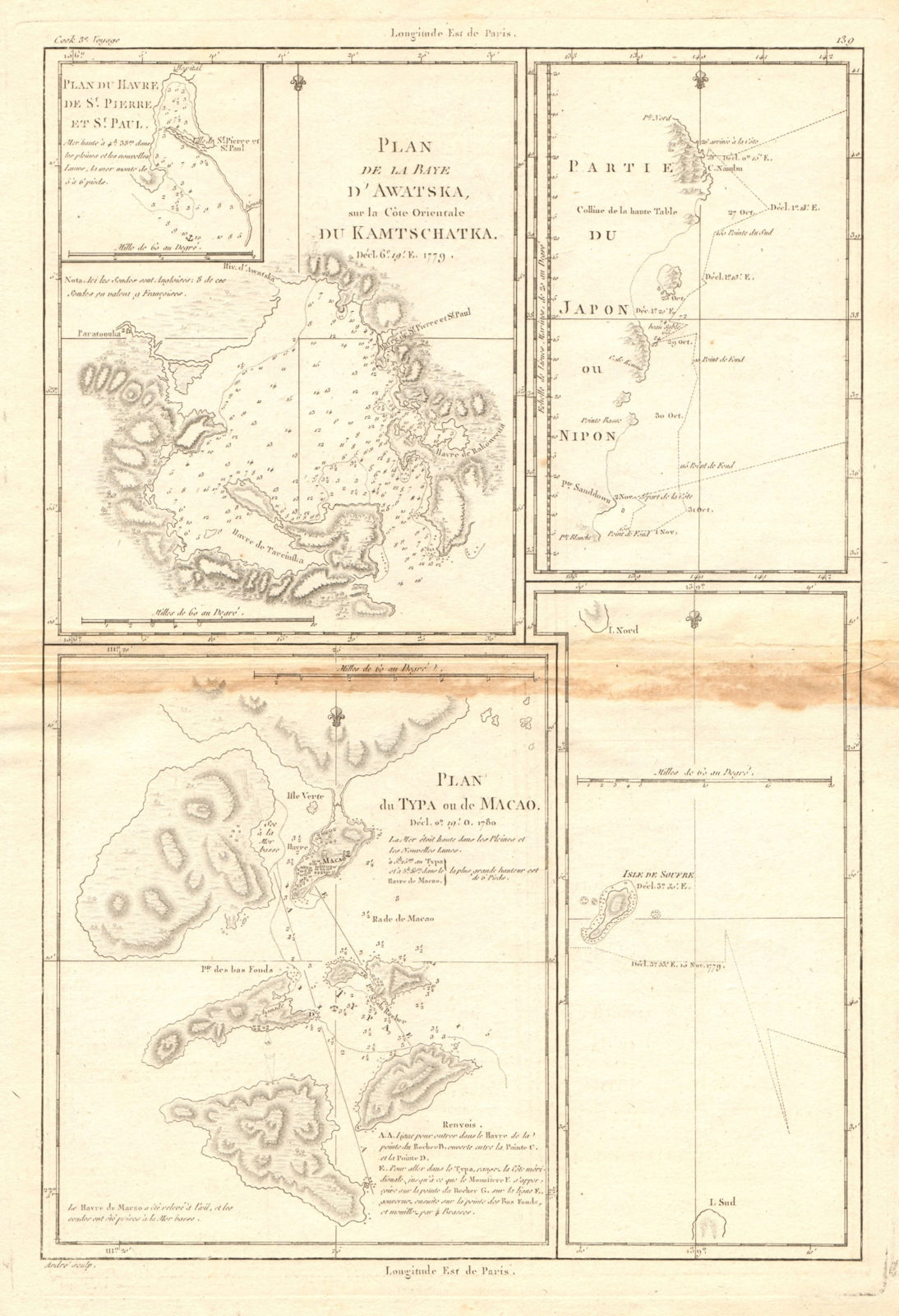 Baye d'Awatska. Avacha Bay, Kamchatka. Typa/Taipa & Macao/Macau. BONNE 1788 map