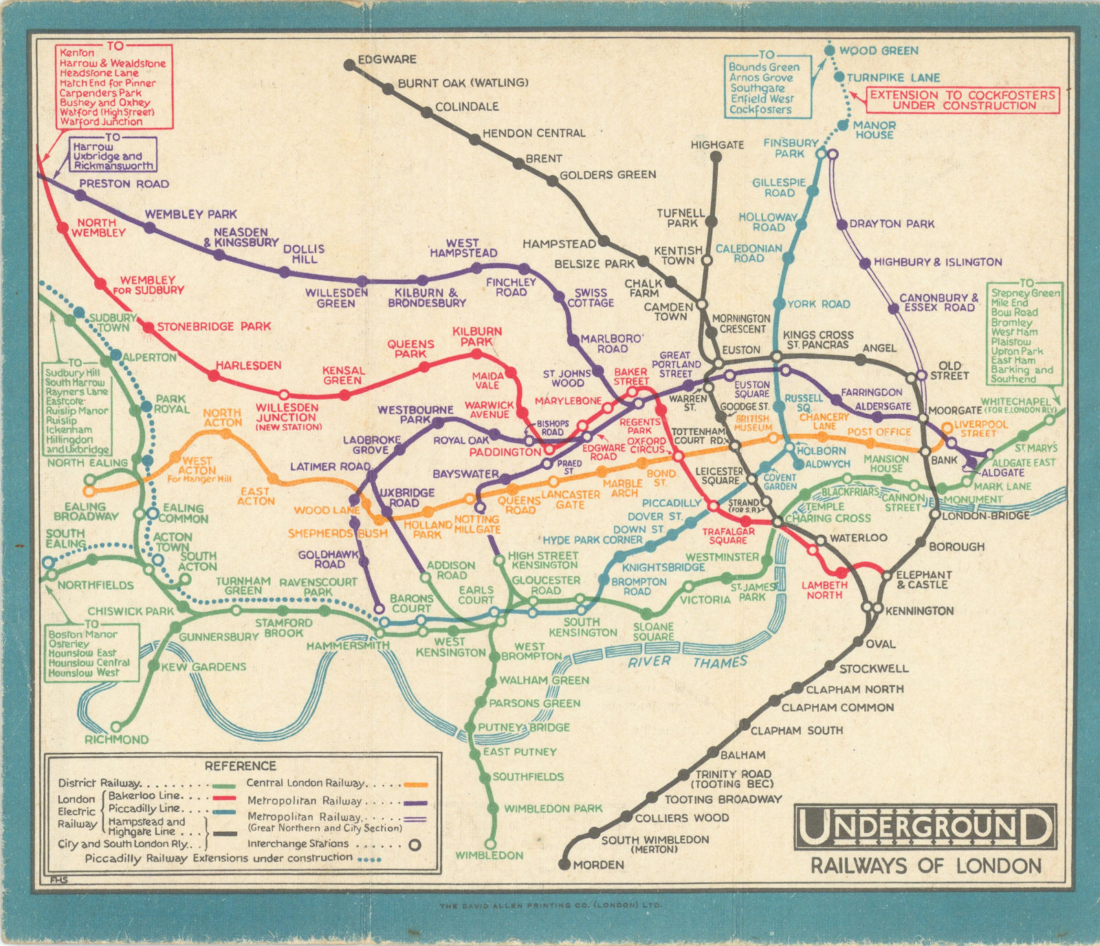 LONDON UNDERGROUND tube map diagram plan. Piccadilly extension. STINGEMORE 1931