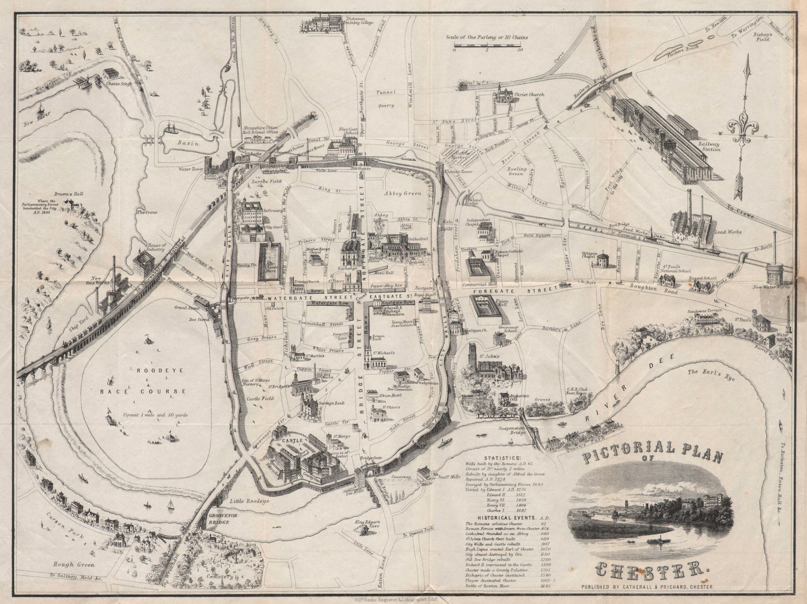 Associate Product 'Pictorial Plan of Chester'. Town city plan by CATHERALL & PRICHARD c1870 map