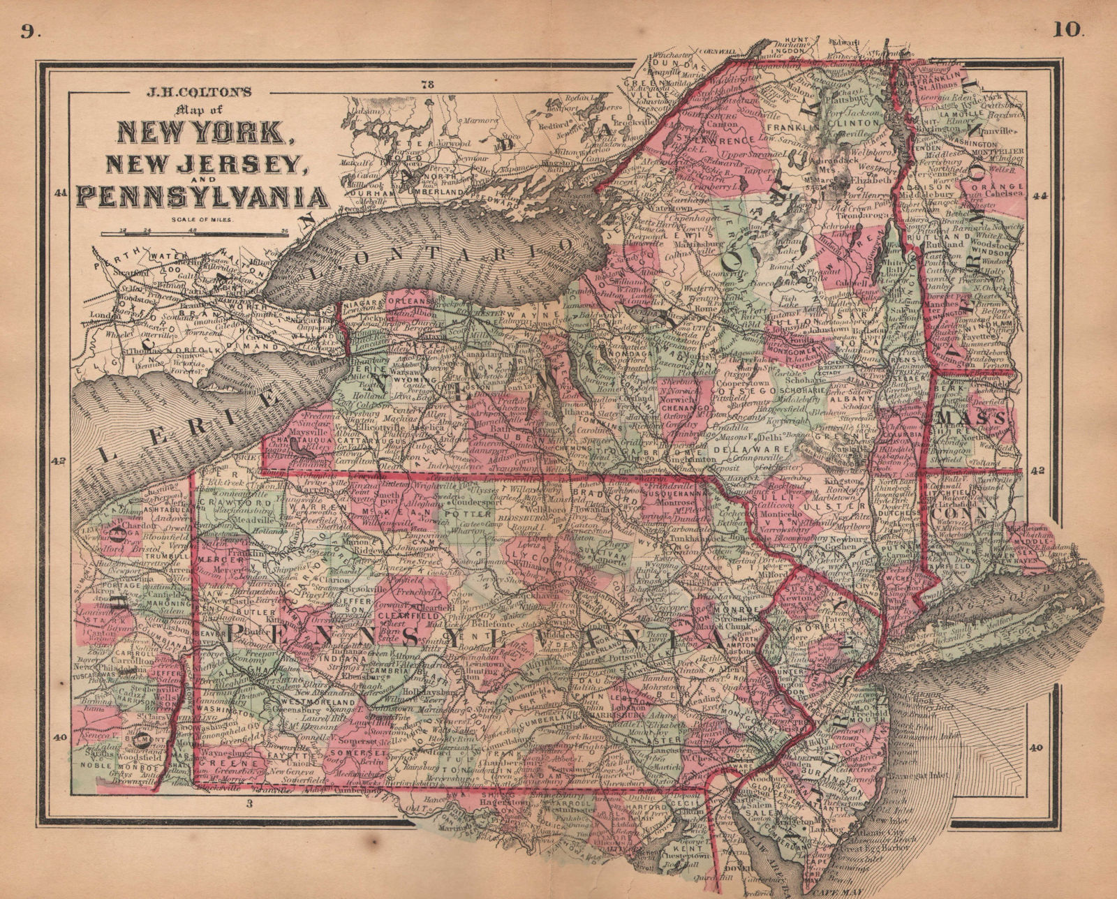 J. H. Colton's map of New York, New Jersey and Pennsylvania 1864 old