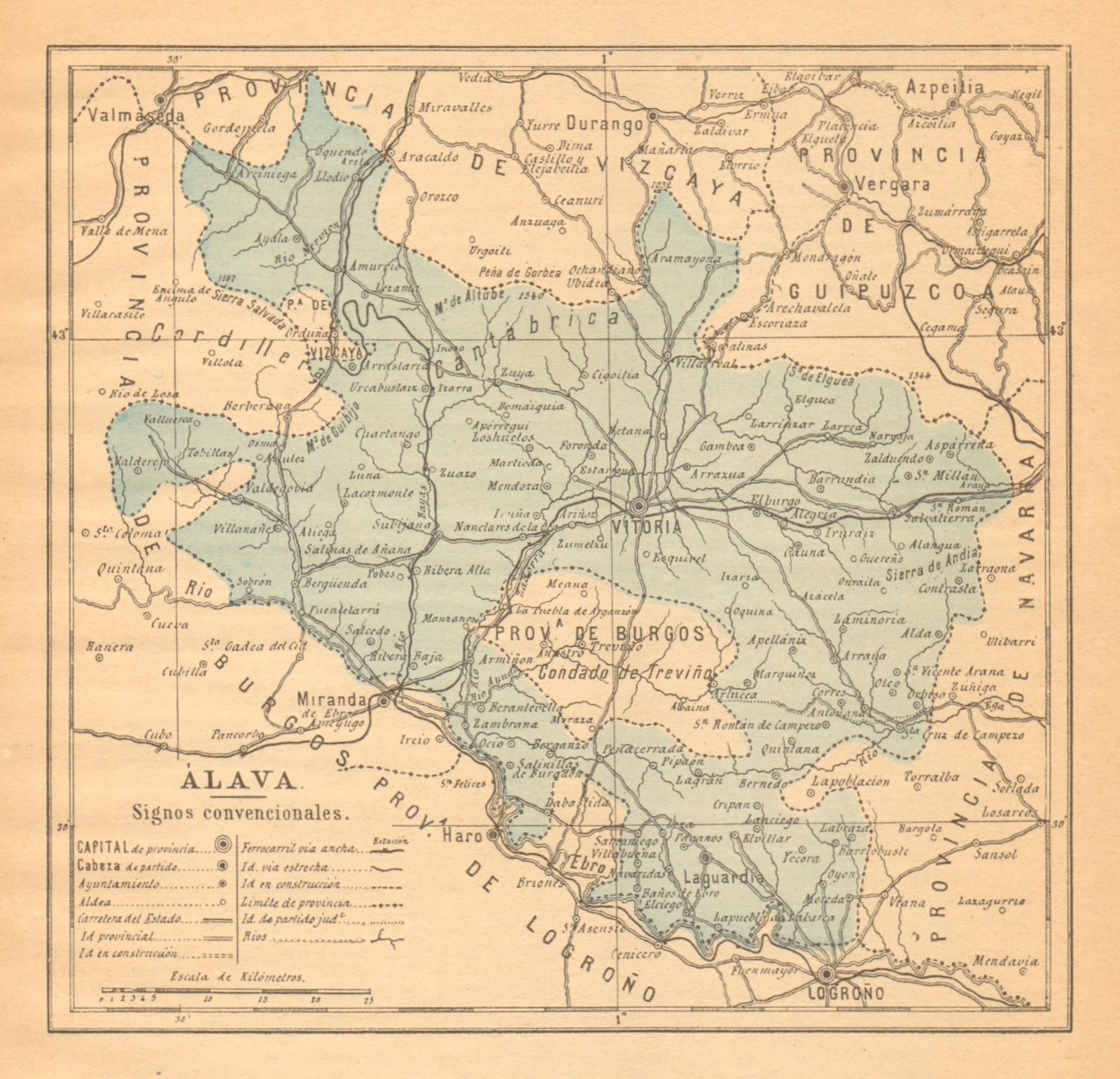 ÁLAVA ALAVA ARABA. Vitoria. Gasteiz. Euskadi. Mapa antiguo de la provincia 1914
