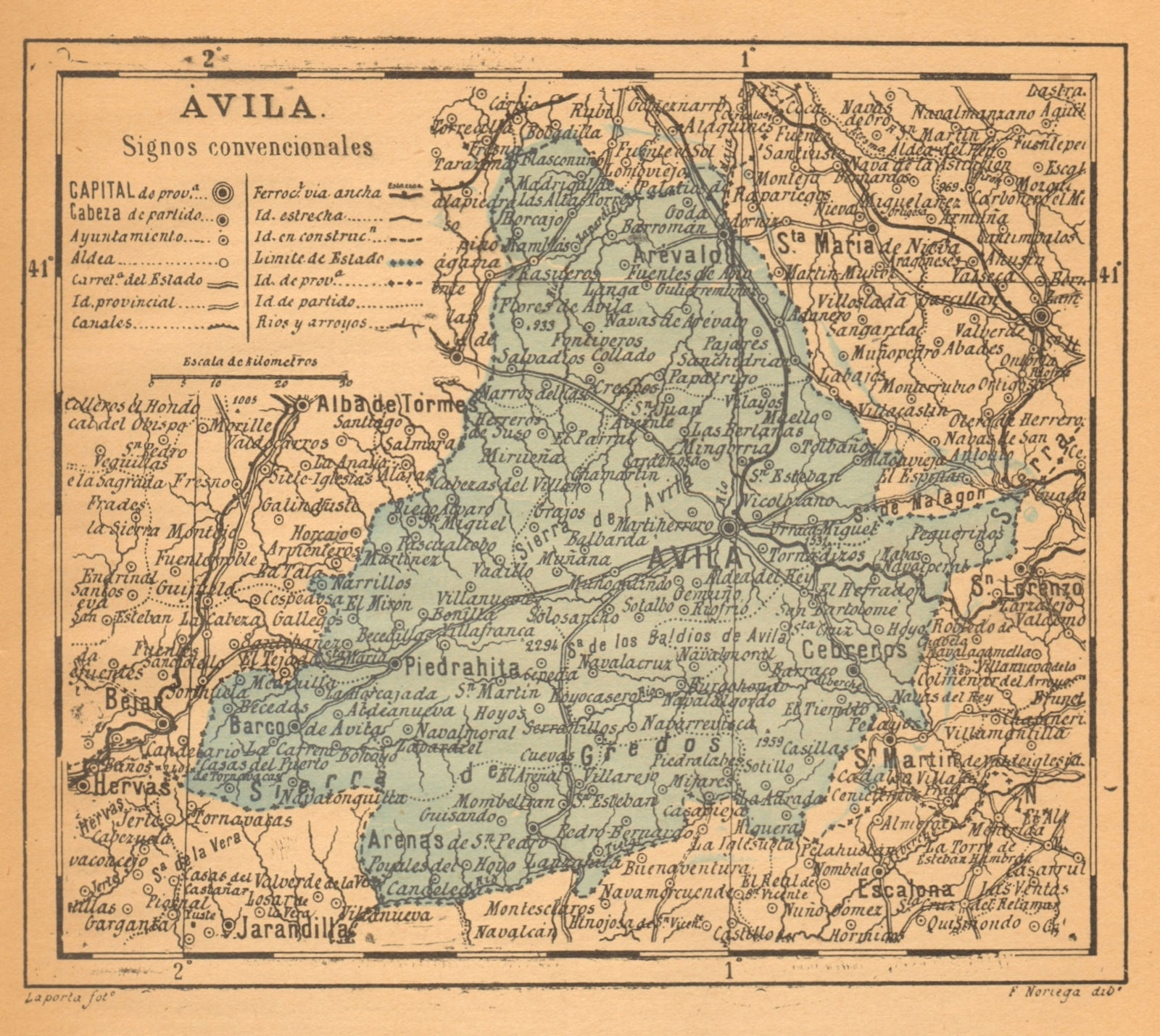 ÁVILA. Avila. Castilla y León. Mapa antiguo de la provincia 1914 old