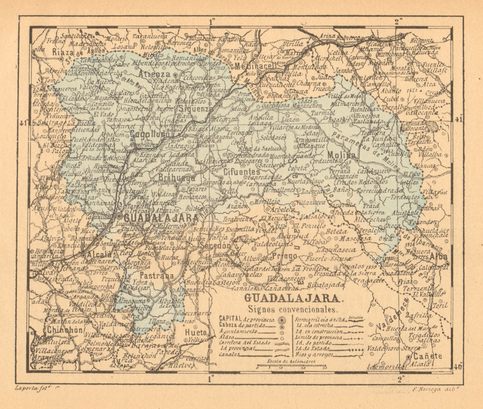 GUADALAJARA. Castilla-La Mancha. Mapa antiguo de la provincia 1914 old