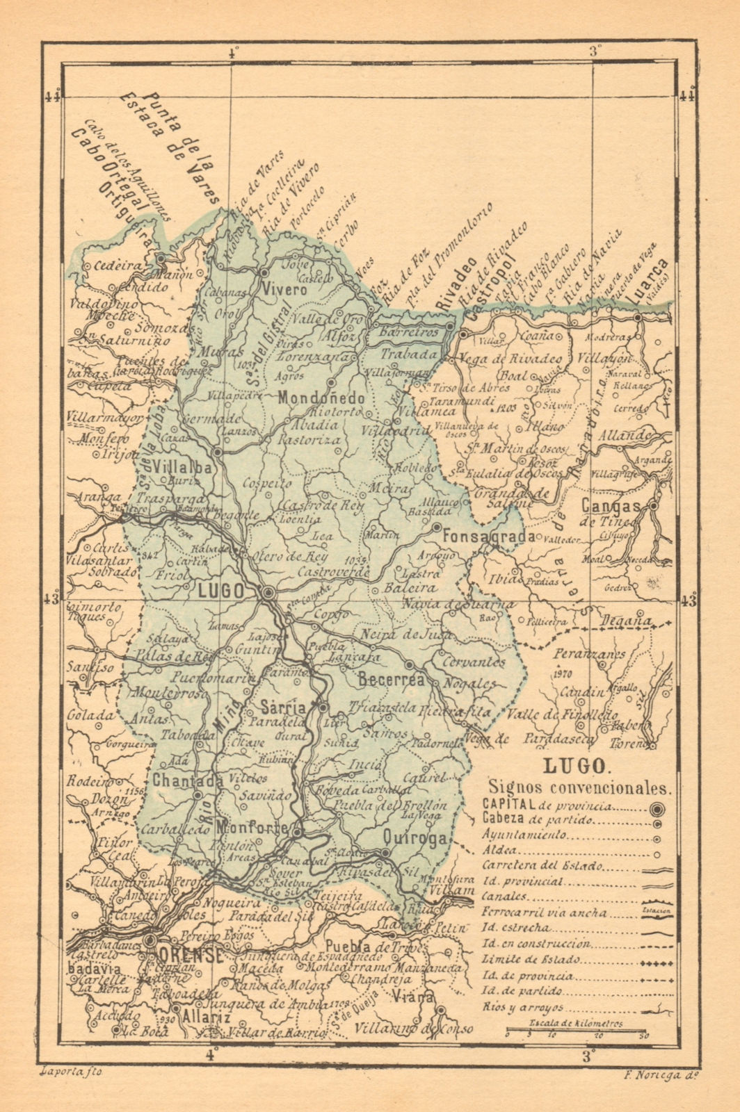 LUGO. Galicia. Mapa antiguo de la provincia 1914 old antique plan chart