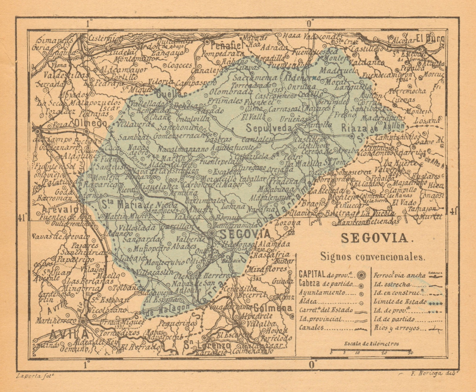 SEGOVIA. Castilla y León. Mapa antiguo de la provincia 1914 old antique