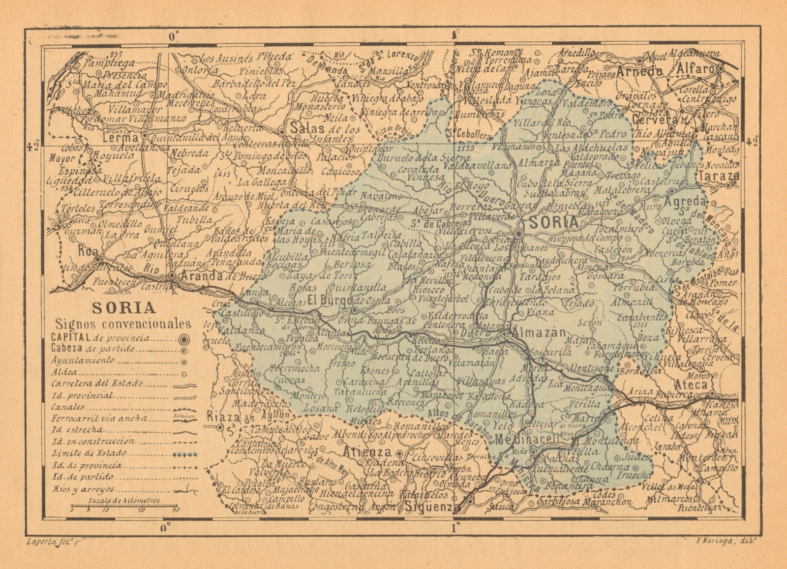 SORIA. Castilla y León. Mapa antiguo de la provincia 1914 old antique
