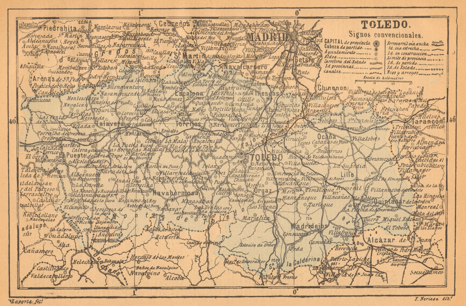 TOLEDO. Castilla-La Mancha. Mapa antiguo de la provincia 1914 old antique
