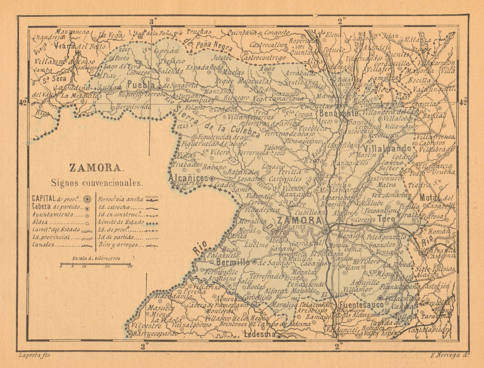 ZAMORA. Castilla y León. Mapa antiguo de la provincia 1914 old antique