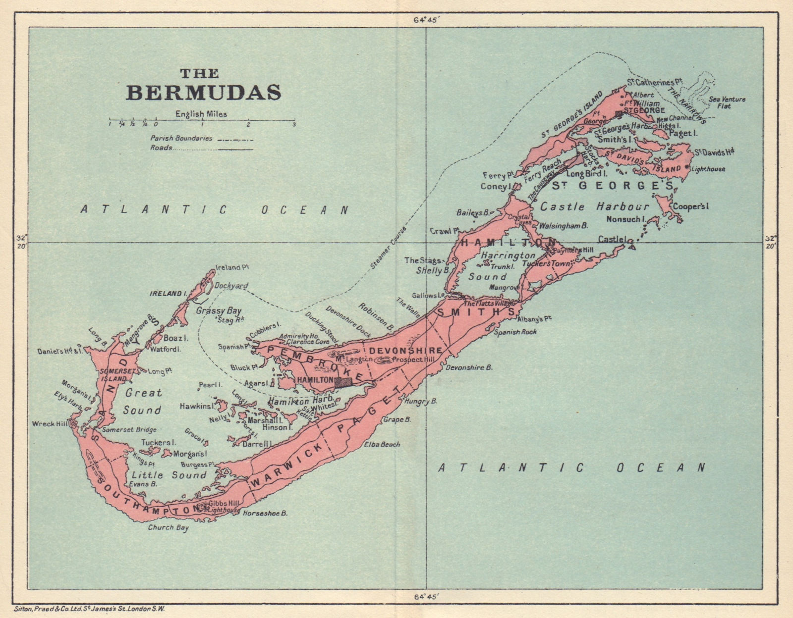 Associate Product THE BERMUDAS. Vintage map. Bermuda 1923 old antique plan chart
