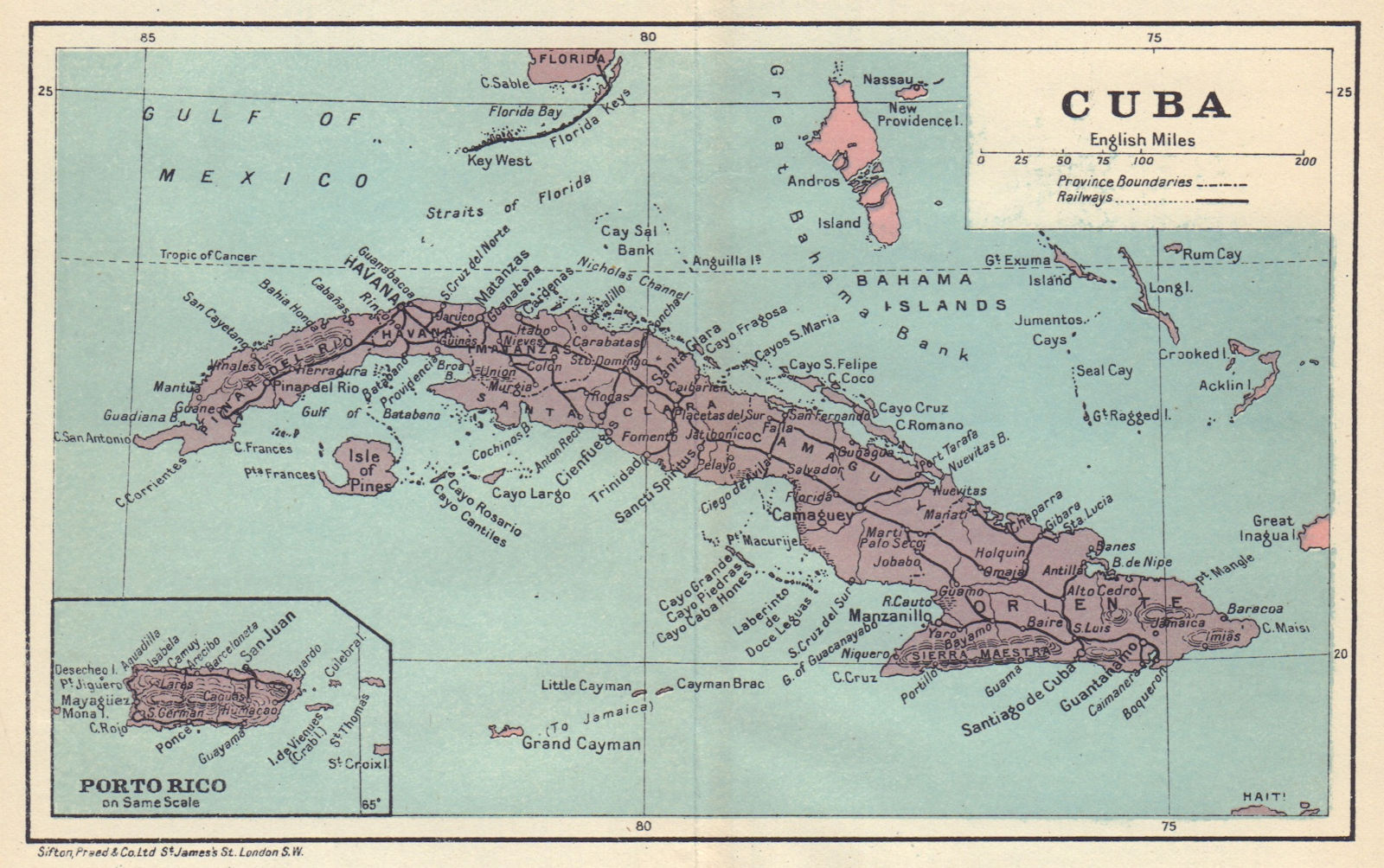 CUBA. Vintage map. Inset Puerto Rico. West Indies. Caribbean 1923 old