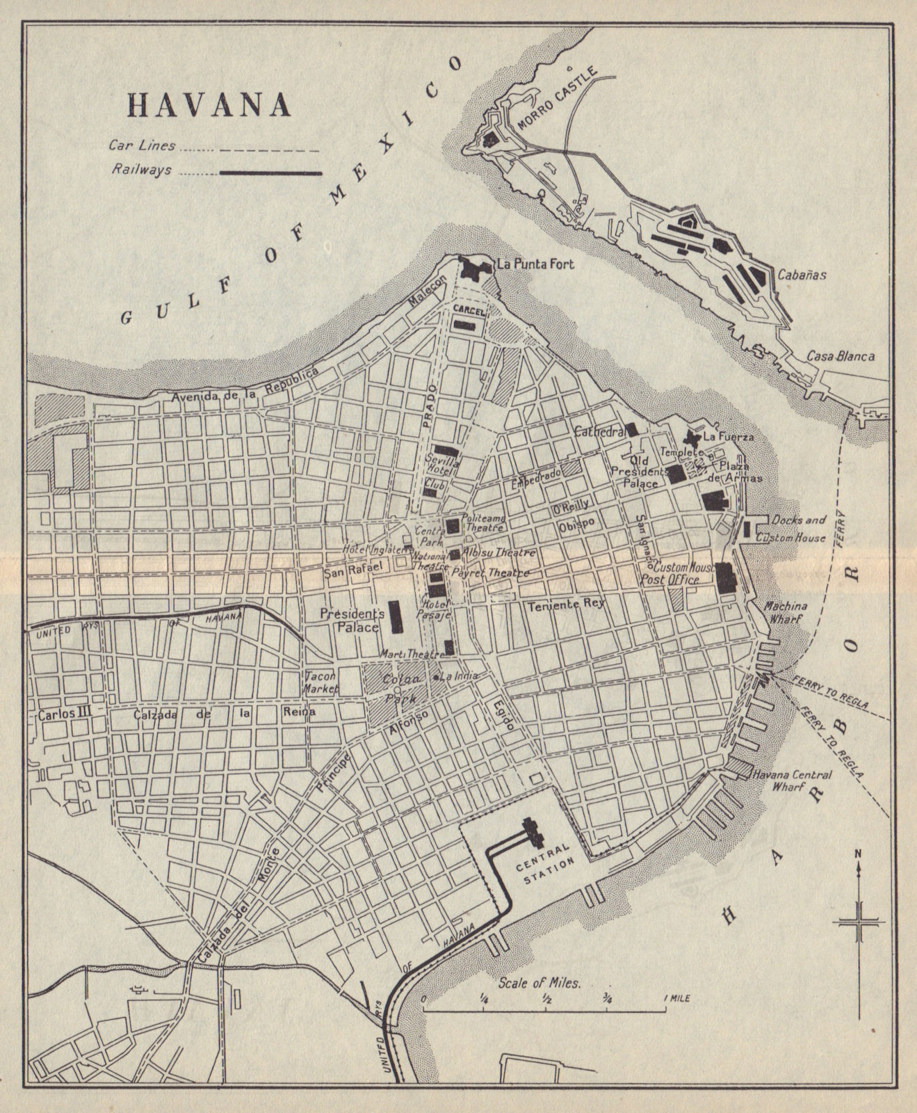 Associate Product HAVANA. Vintage town plan. Railways & streetcar lines. Cuba. Caribbean 1923 map