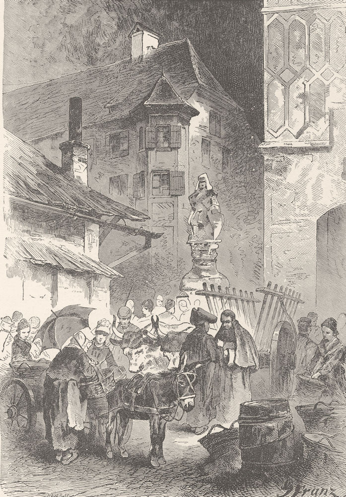 SWITZERLAND. Market-Place of Chur 1903 old antique vintage print picture