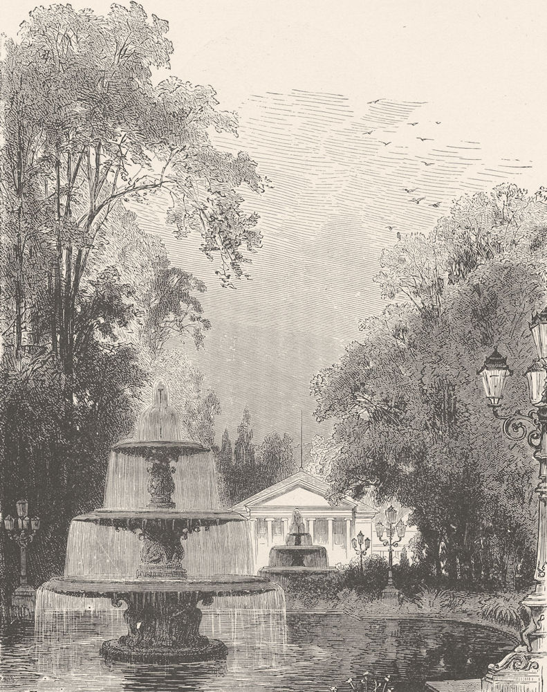 Associate Product GERMANY. Fountain, ihe Kurgarten, Wiesbaden 1903 old antique print picture