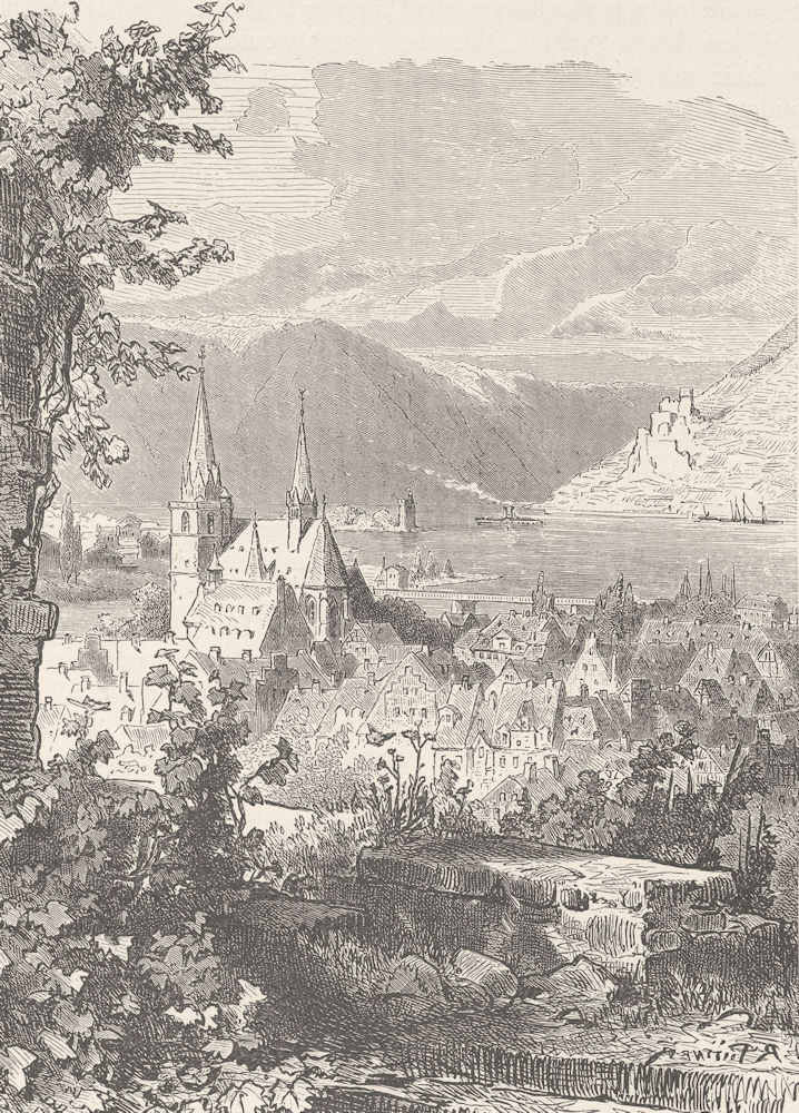 GERMANY. Bingen, from Burg Klopp 1903 old antique vintage print picture