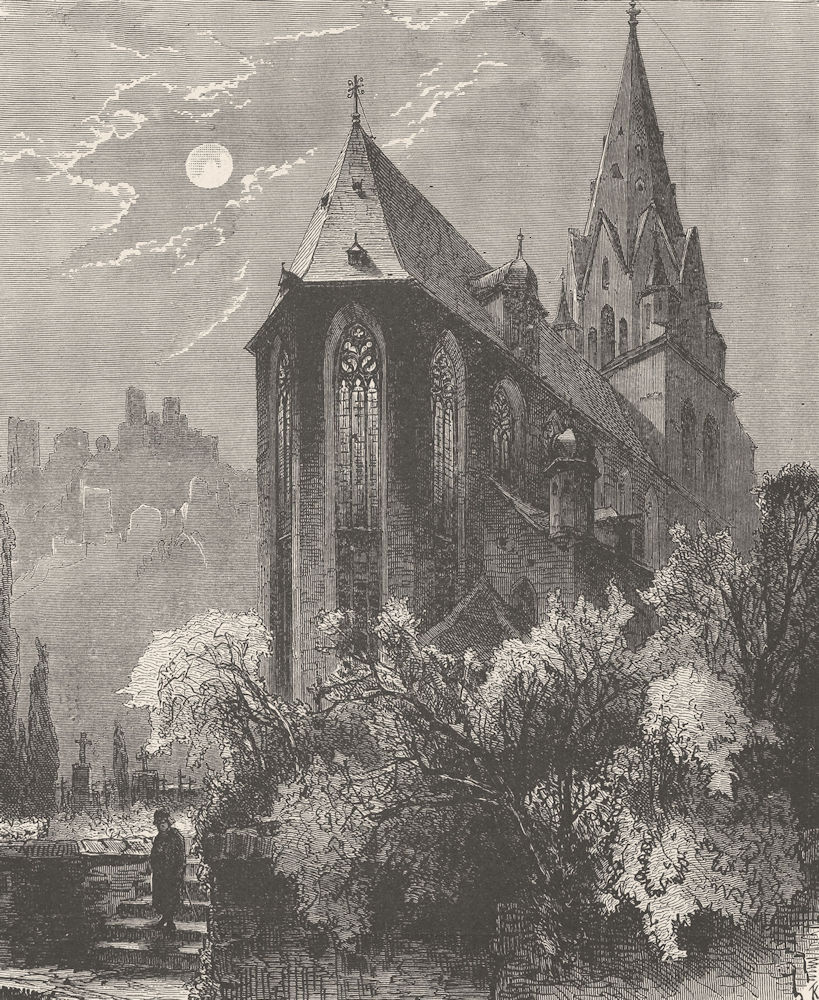 OBERWESEL. Holy Virgin church & Schönburg castle 1903 old antique print