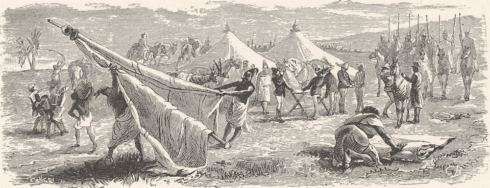 MOROCCO. Striking the tents 1882 old antique vintage print picture