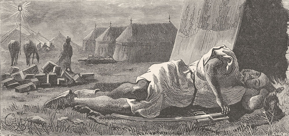 MOROCCO. Selam sleeping before tent of Ambassador 1882 old antique print