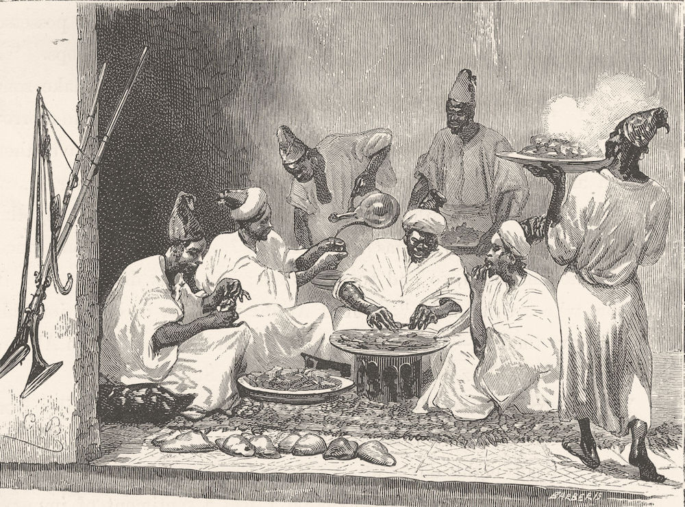 MOROCCO. The officers at breakfast 1882 old antique vintage print picture