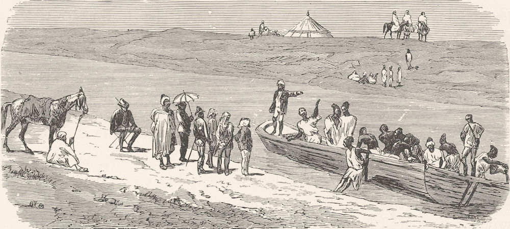 MOROCCO. Crossing the Sebou 1882 old antique vintage print picture