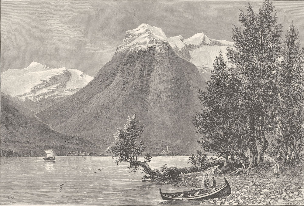 NORWAY. A View on the Nord Fjord 1890 old antique vintage print picture