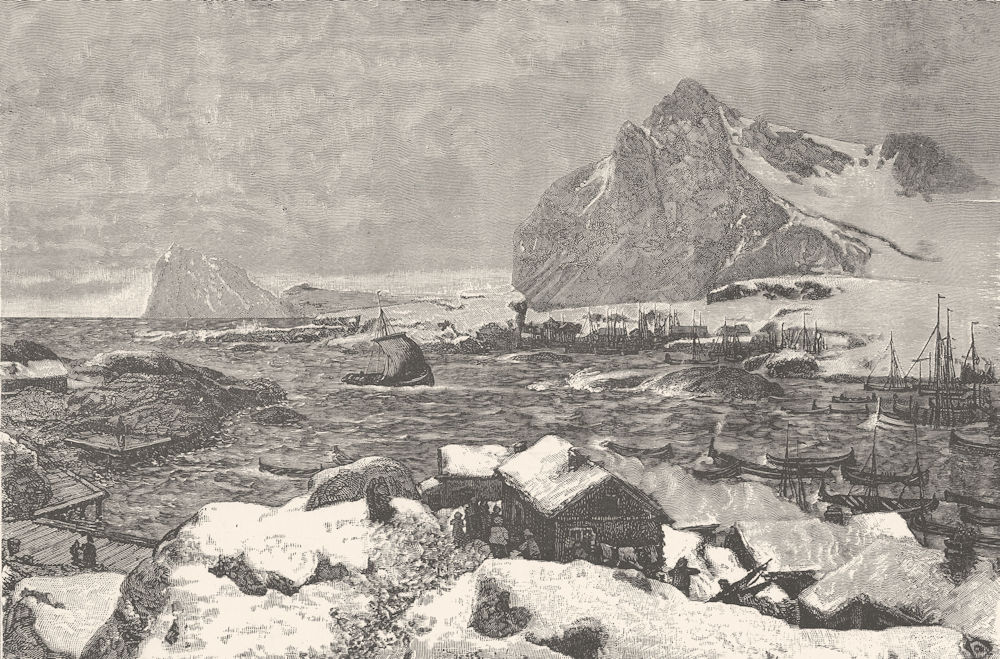 NORWAY. A Lofoten Village during the Fishing Season 1890 old antique print