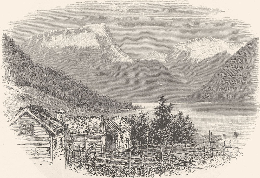 NORWAY. A view of Re, Breimsvatn (Breimsvatnet) 1890 old antique print picture