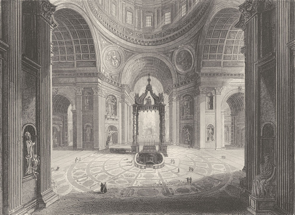 ITALY. Interior of St Peter's Rome c1856 old antique vintage print picture