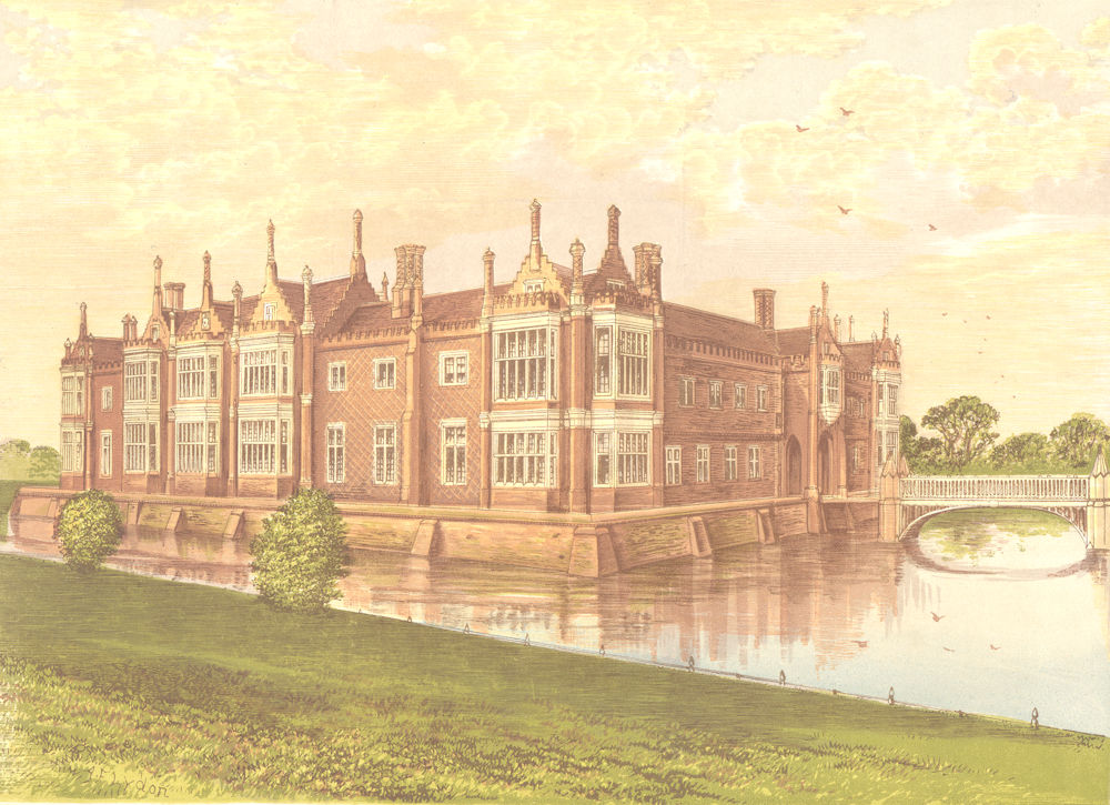 HELMINGHAM HALL, Debenham, Suffolk (Baron Tollemache) 1891 old antique print