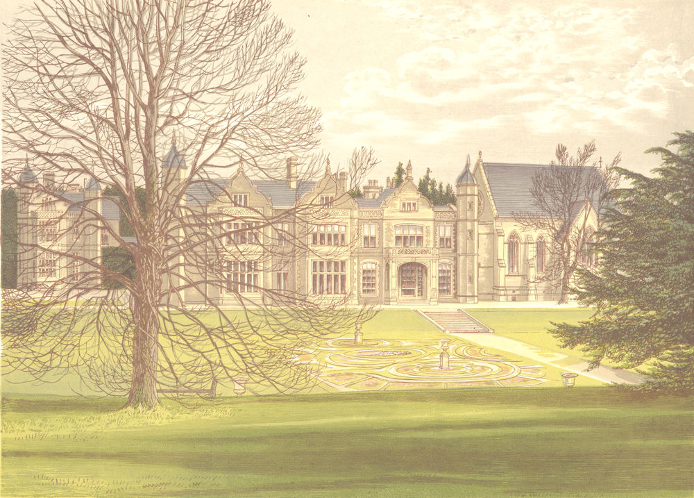 EXTON HOUSE, Oakham, Rutlandshire (Earl of Gainsborough) 1892 old print