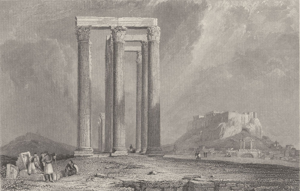 GREECE. Temple of Jupiter Olympius, Athens; Finden 1833 old antique print