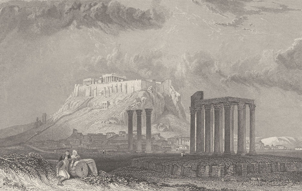 GREECE. Temple of Jupiter Olympius at Athens; Finden 1833 old antique print