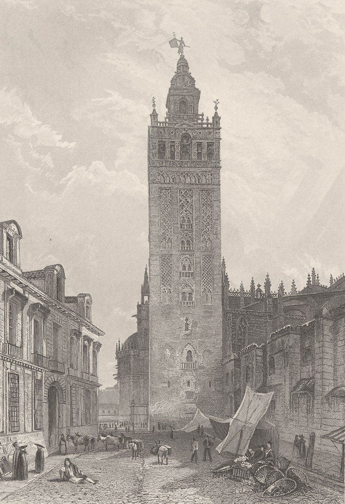 SPAIN. Seville, the Giralda ; Finden 1834 old antique vintage print picture