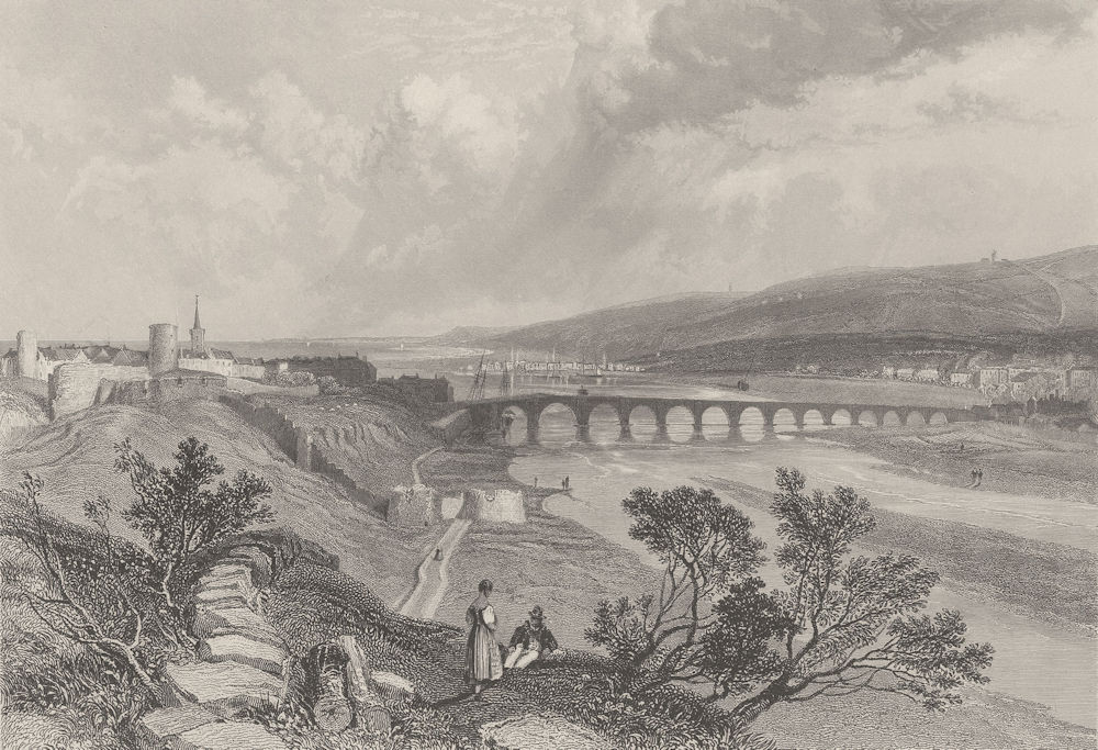 Berwick: the bridge, from the north-west. Northumberland. FINDEN 1842 print