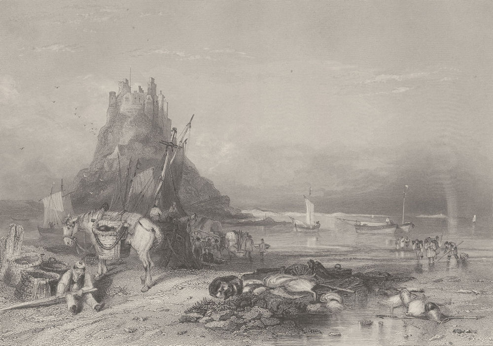 Castle of Holy Island from the west. Lindisfarne, Northumberland. FINDEN 1842